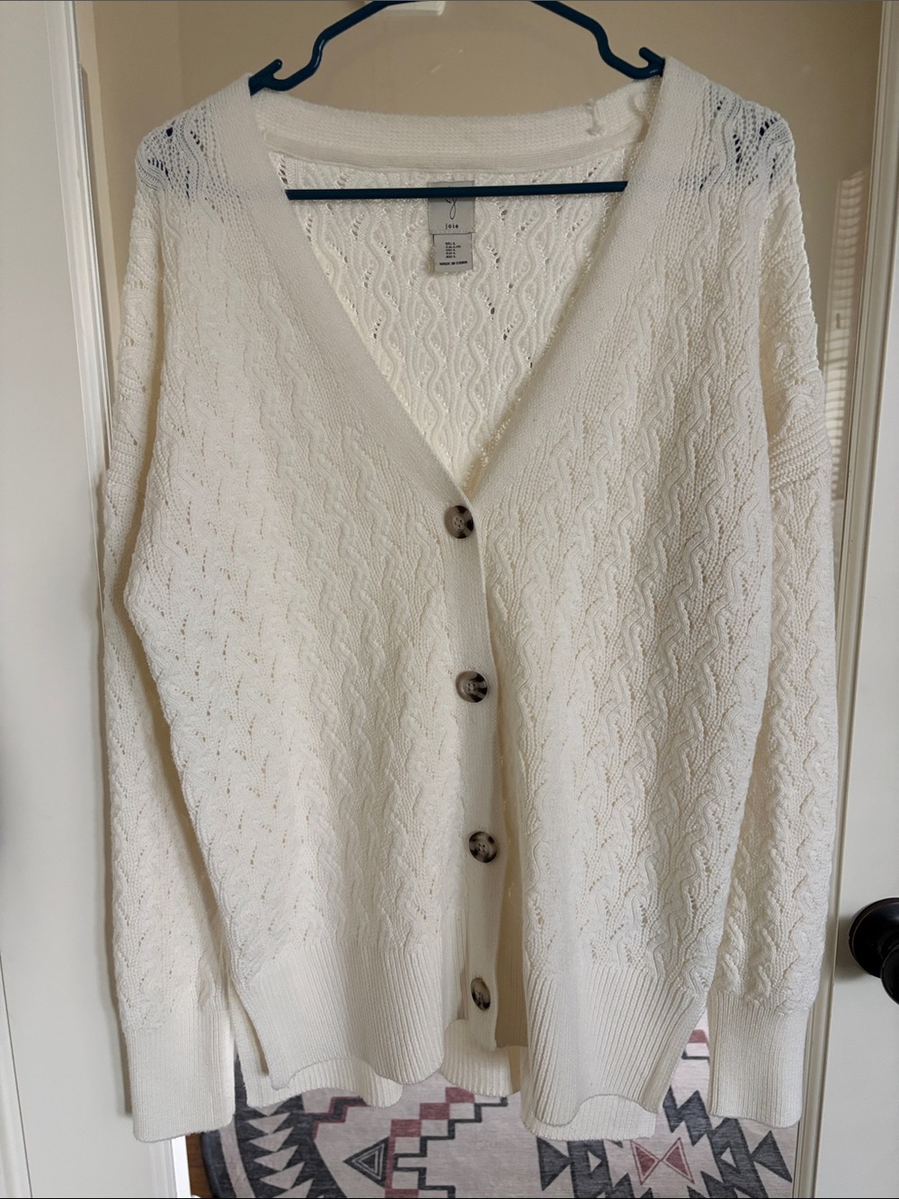 Joie Cream Cable-Knit V-Neck Button Cardigan